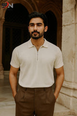 Texture Zipped Collar Tees