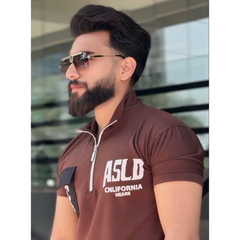 Pocket Printed  Zipped Collar T-Shirt