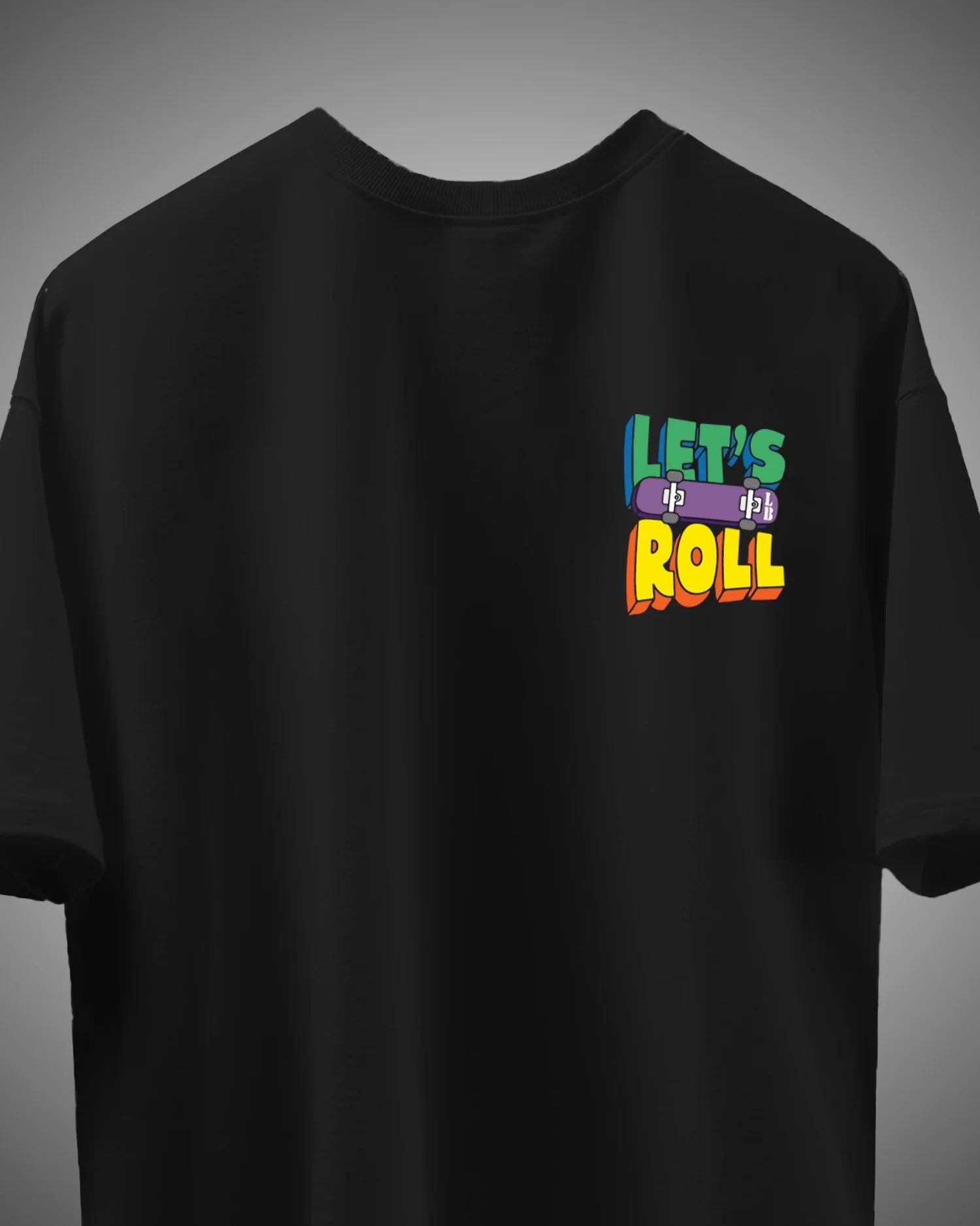 Let’s Roll Skateboard Graphic Tee – Black